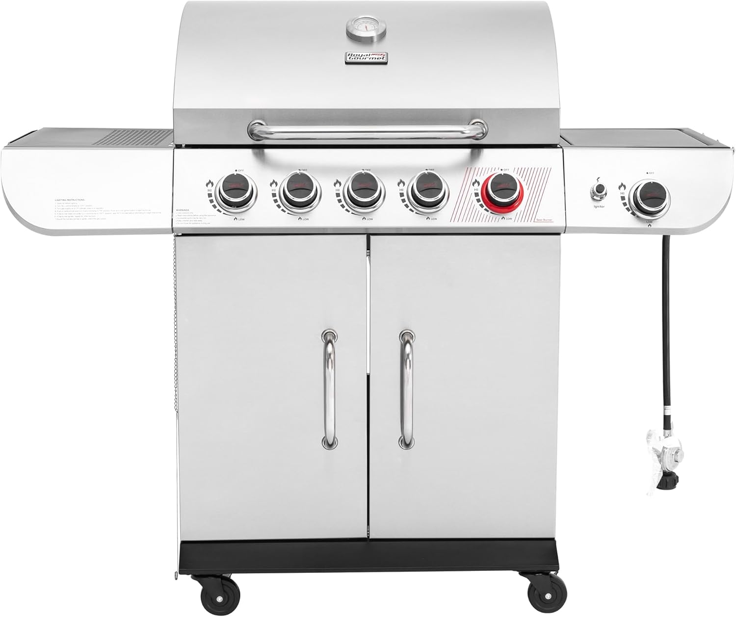 Royal Gourmet SG5002 5 Burner Propane Gas Grill with Side Burner & Sear Burner, Stainless Steel Gas Grill with 61,000 BTUs Output for Outdoor Patio Garden Backyard Cooking, Silver - Image 1 of 10