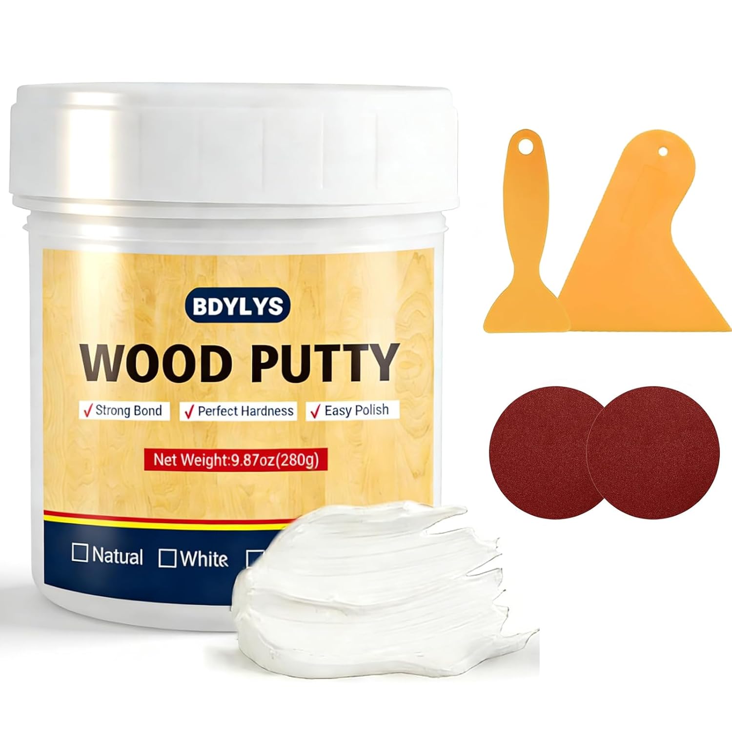 Natural Wood Filler & Wood Putty - 9.87oz (280g) Professional Furniture Repair Kit - Quick Drying, Sandable & Stainable - Perfect for Pine, Oak, Maple & Light Wood Surfaces