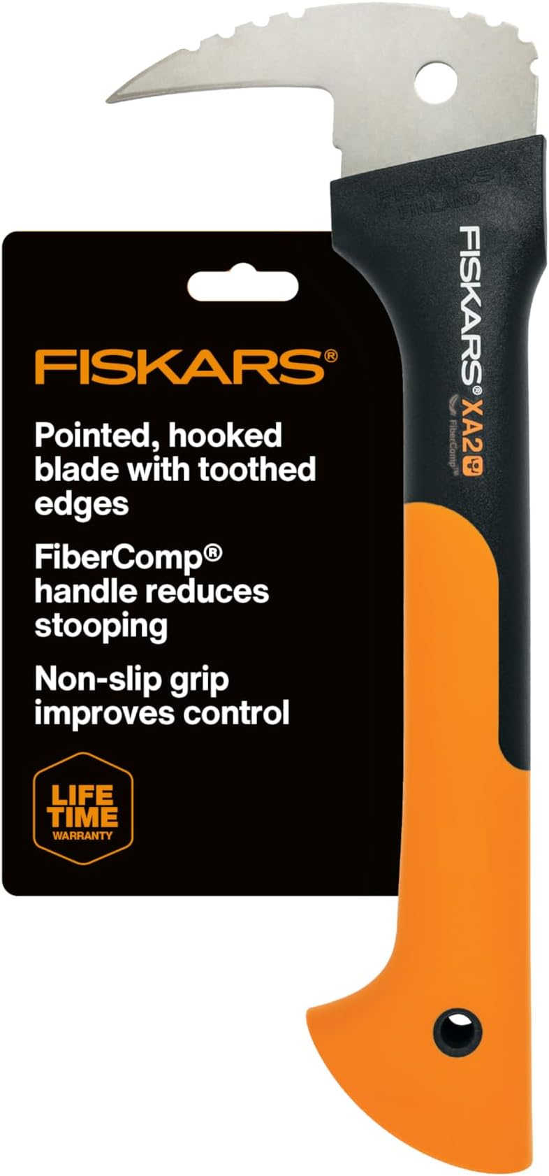 Fiskars 12" Hookaroon - Non-Slip Grip Handle with Pointed, Angled Blade - Landscaping Tool for Rotating, Dragging, Stacking Logs - Black/Orange