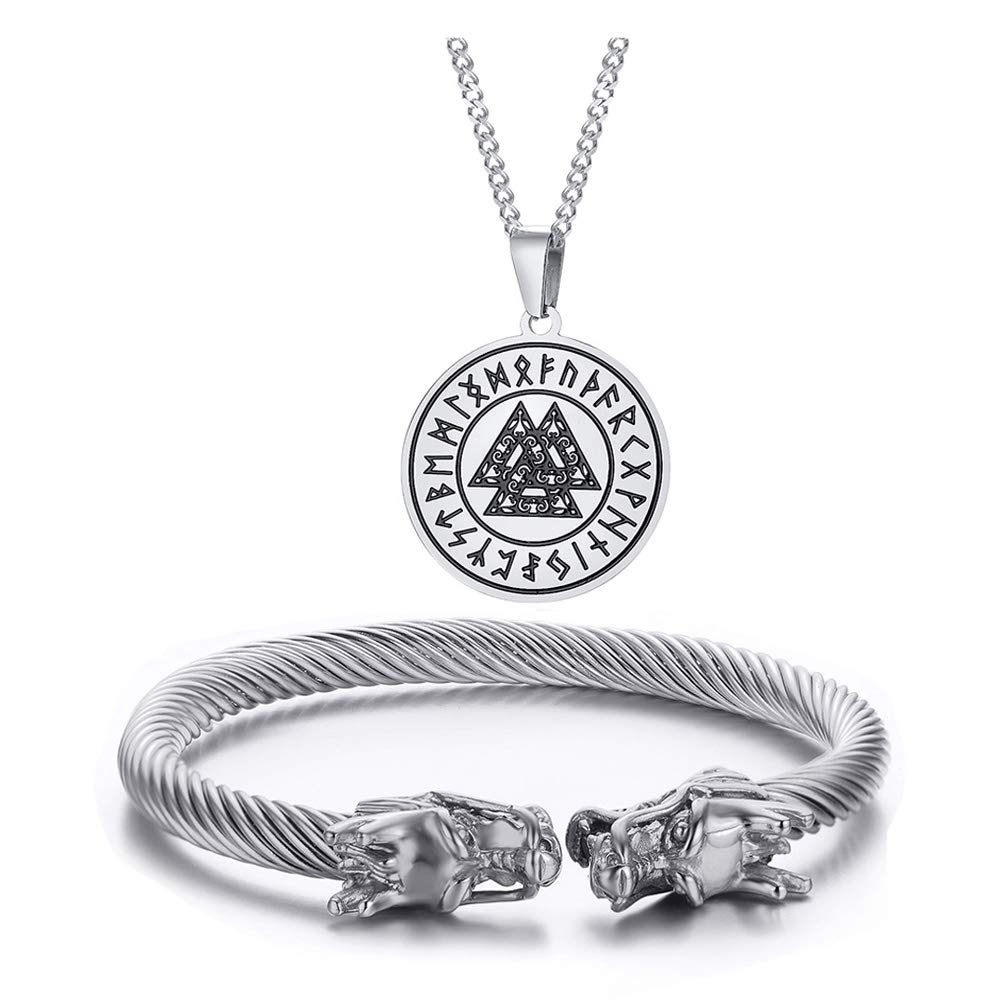 VnoxMen's Viking Stainless Steel Necklace Pendant, Compared to Dragon Head Wire Cuff Bracelet, Arrow, Axe, Thor Hammer, Devil, Wolf Head ..