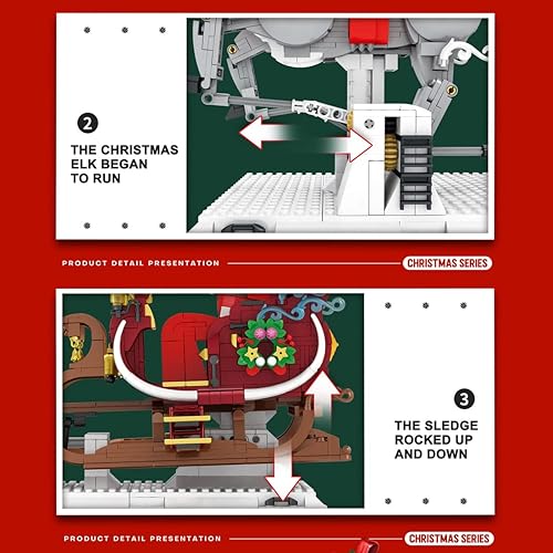 Miniatura 6 de MISINI MOC - Juego de juguetes de bloques de construcción de trineo navideño 66002, juego de construcción grande creativo con temática navideña alce
