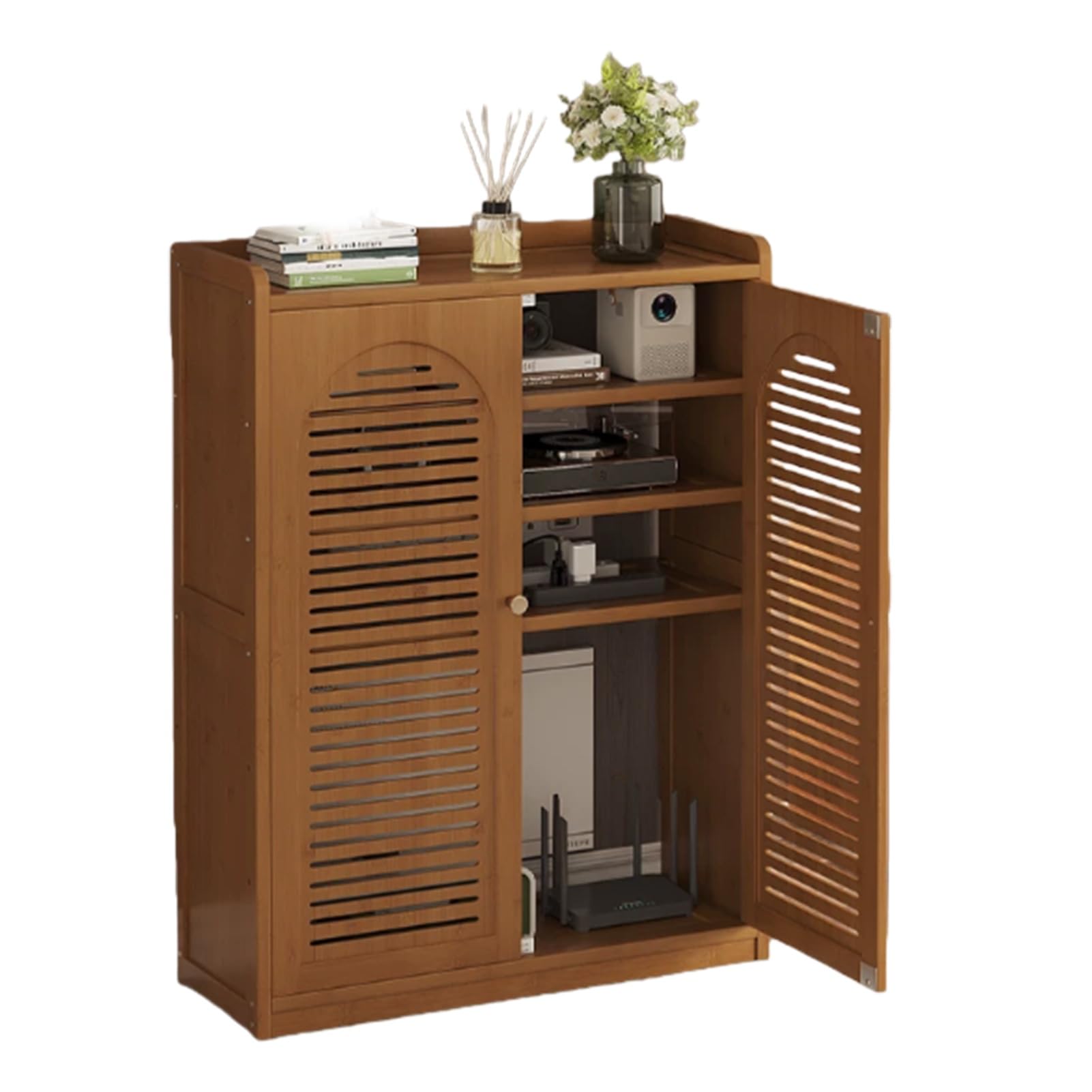 MESCXTY Modern WiFi Router Storage Cabinet, Invisible Multi-Layer Shelves with Ventilation & Cord Management,for Home and Office(Brown,23x9.8x38in)