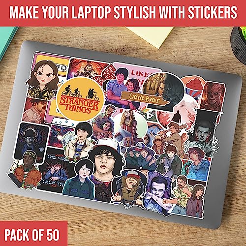Image of FlyBuyHub Aesthetic Vinyl Journal Stickers for Phone Case, Laptop, Notebook, Dairy, Water Bottle, School Bag, Etc Self-Adhesive Set of 50 Glossy and Waterproof Stickers (Stranger Things)