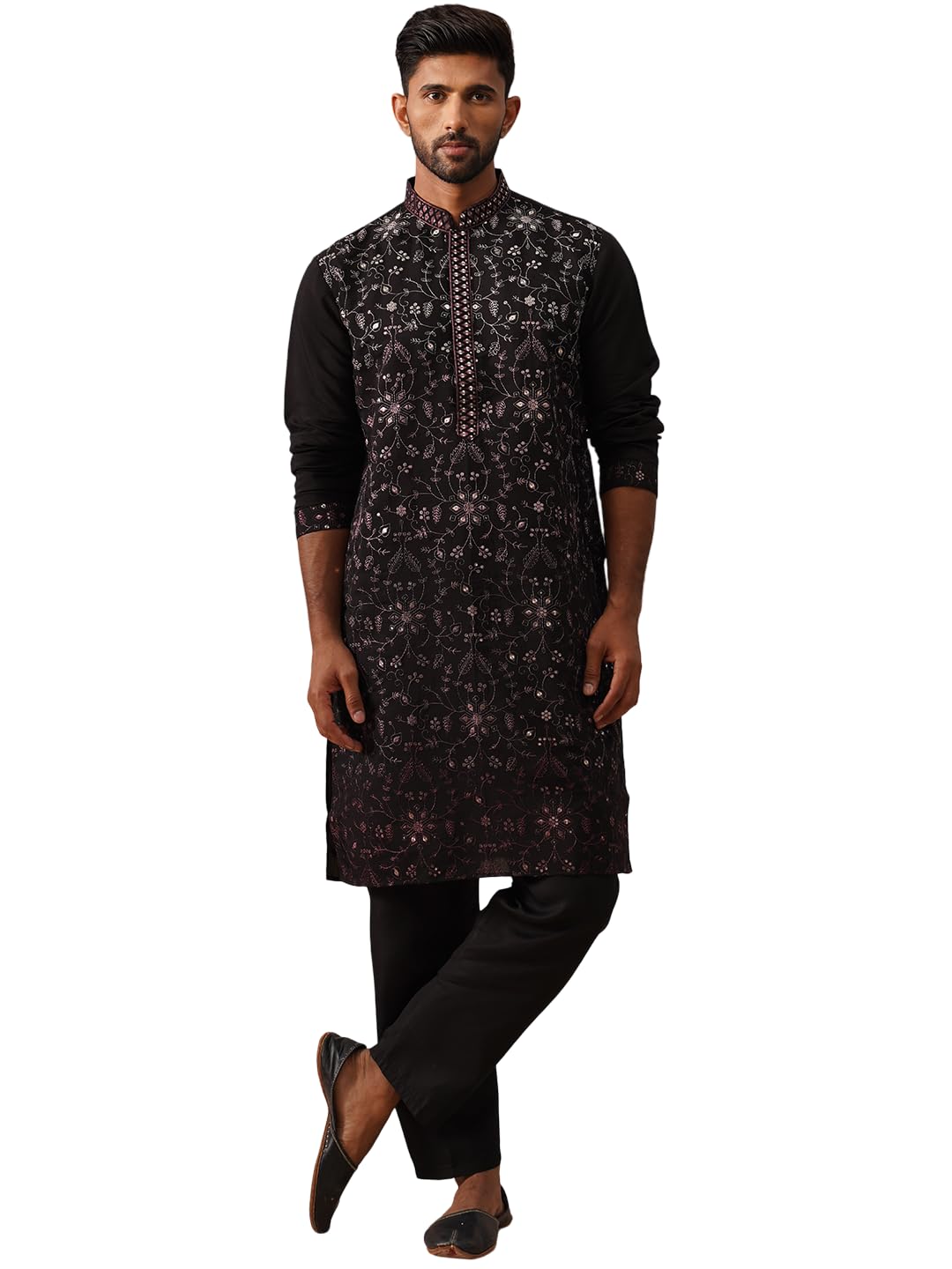 jompers Men’s Silk Blend Embroidered Kurta Pyjama Set-picture-22
