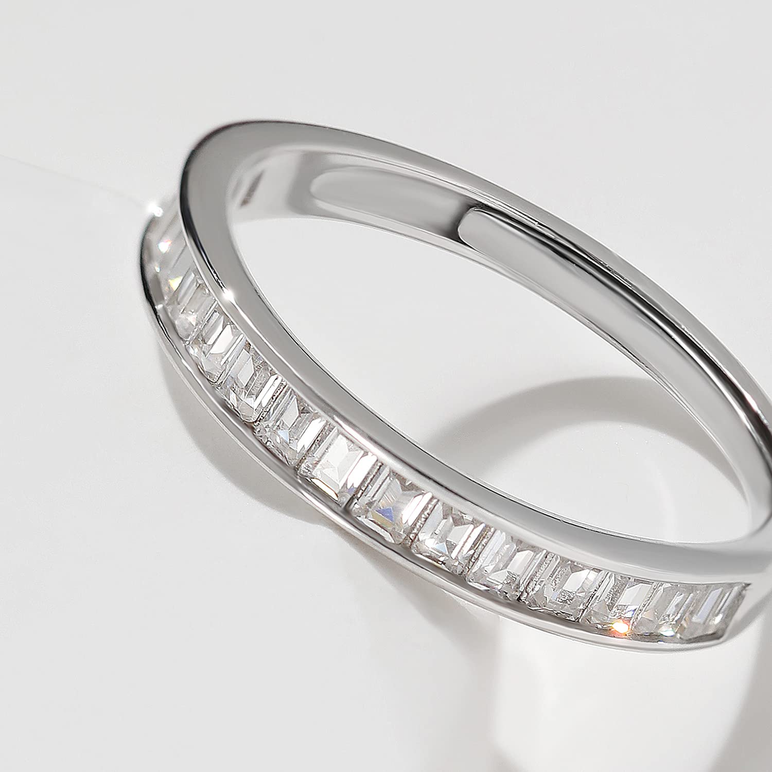 Meissa Anillo de Boda de Diamantes en Plata de Ley 925 Anillo de Declaración Banda de Canal con Corte Baguette Anillo Promesa de Novia Talla Ajustable, Oro