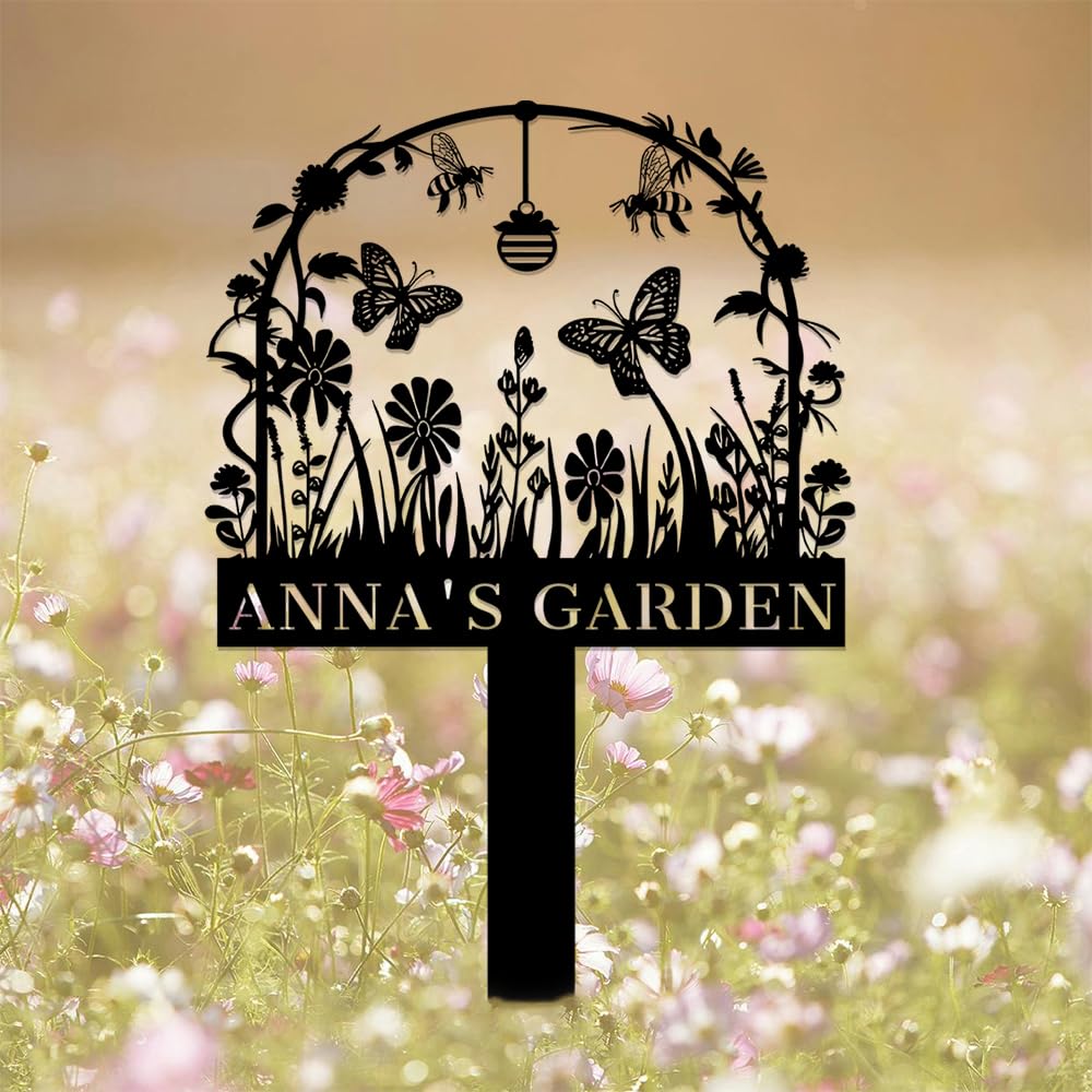 Custom Metal Garden Butterfly Sign with Stake,Bird Personalized Outdoor Gardeners Name Plaque Yard Metal Signs,Customized Gardening Gift for Gardener Mom Grandma Birthday,Flowers Decor for Lawn Farm