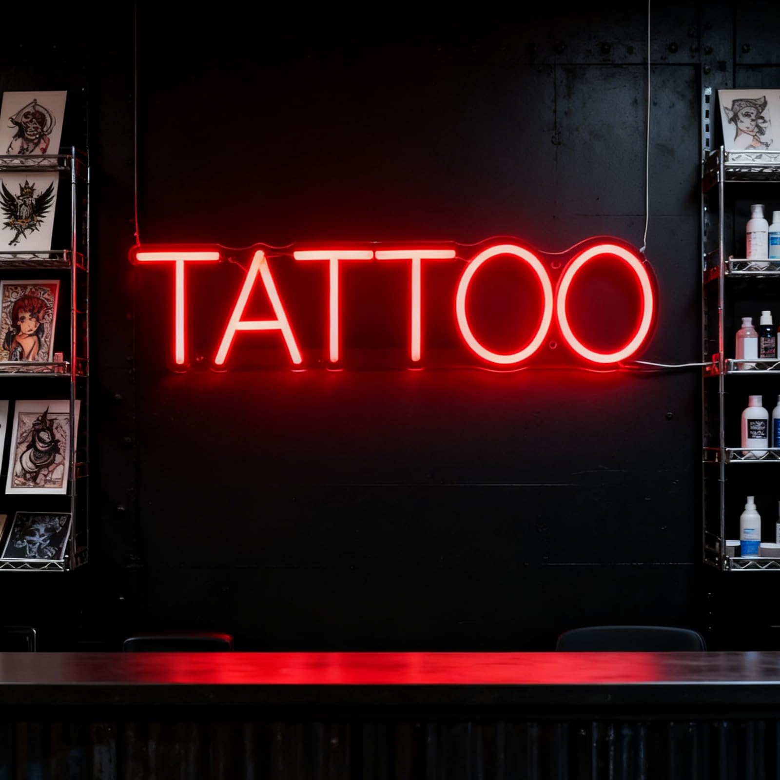 Tattoo LED Neon Sign for Business, USB Powered Dimmable Decorative Neon Light Home Tattoo Shop Studio Salon Man Cave Wall Table Window Decor 15.7 x 3.9 In