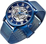 Klassische Designs Steampunk Black Bling Mechanische Armbanduhr, erschwingliche Business Casual Dress Uhr mit römischer Ziffer Zeitmarke