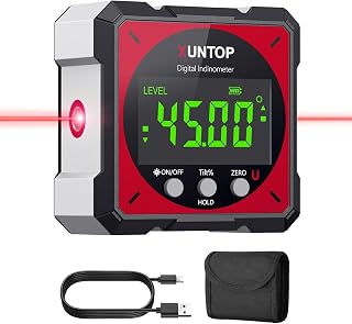 XunTopUS Digital Angle Finder with Dual Laser & 4-Side Strong Magnets - USB Rechargeable IP54 Waterproof Level for Woodworking DIY