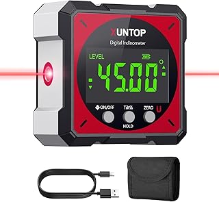 XUNTOP USB Charging Digital Level Box Angle Finder with Electronic Laser, 4-Side Strong Magnetic Angle Gauge IP54 Waterproof Inclinometer Level, Craftsman's Choice for Woodworking Renovations