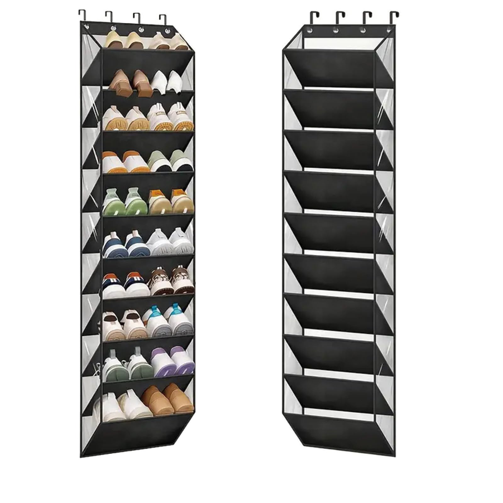 TopHomer 10 Tier Over Door Shoe Storage Organiser, Black & Fit 20 Pairs