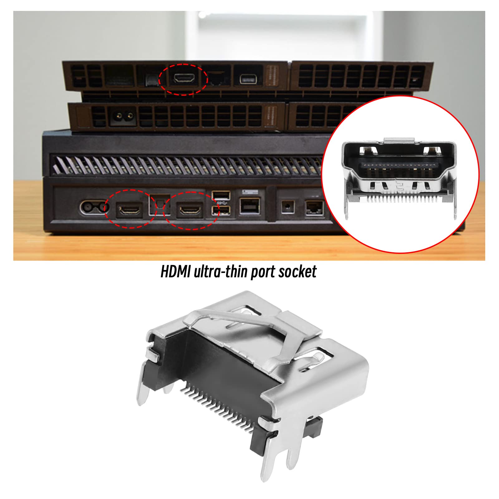 ZHUROUPU Sostituzione del connettore dell'interfaccia della Porta della Porta HDMI per Console per PS4 Slim PRO, Connector Interfaccia Plug Jack Porta HDMI per la Console per PS4 Slim PRO -2pcs