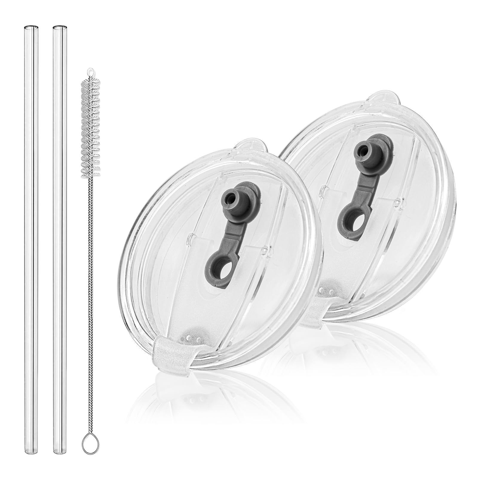 INSETLAN 2 Pack 20oz Replacement Lids for Glass Tumbler and Glass straws, Reusable Tumbler Cover Sets with 2 Straws and 1 Cleaning Brush