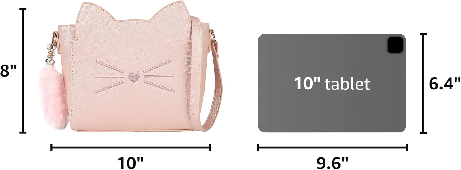 Kawaii Cat Purse for Girls and Teens, Small Kitty Bag and Novelty Gifts | Vegan Leather, Aged 8-25, Fits iPad mini/Kindle/Long wallet, Gifts for Birthday/Christmas Day