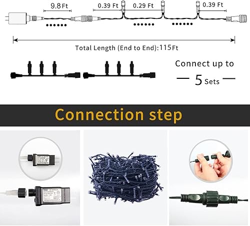 Miniatura 5 de 320 LEDs 115 pies35 m Cadena de luces, función de memoria, enchufe de extremo a extremo para interior y exterior, impermeable, decorativo guirnalda