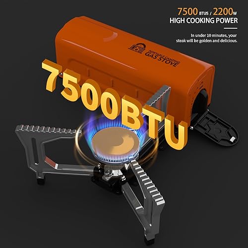 Miniatura 3 de INFOOD Estufa portátil de gas butano para campamento, diseño plegable compacto de 7500 BTU con bolsa de transporte para mochileros, viajes de