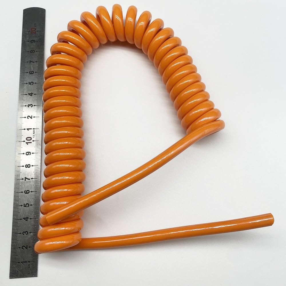 Cavi a Molla per telefoni, Cavo di prolunga a Spirale telescopico a 3 conduttori for Esterni, con Anima in Rame Puro Quadrato da 1 mm, Cavo Alimentazione Arancione, Filo a Molla