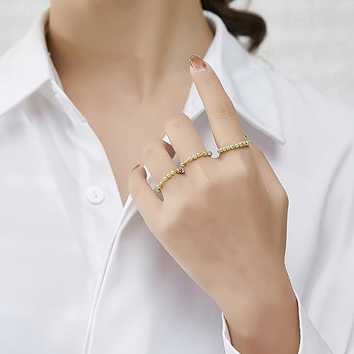 Vista 15 de Anillo de oro y plata para mujer, anillos antiansiedad para mujer, anillos para aliviar la ansiedad, tamaño 5-10 cuentas, anillo de ansiedad