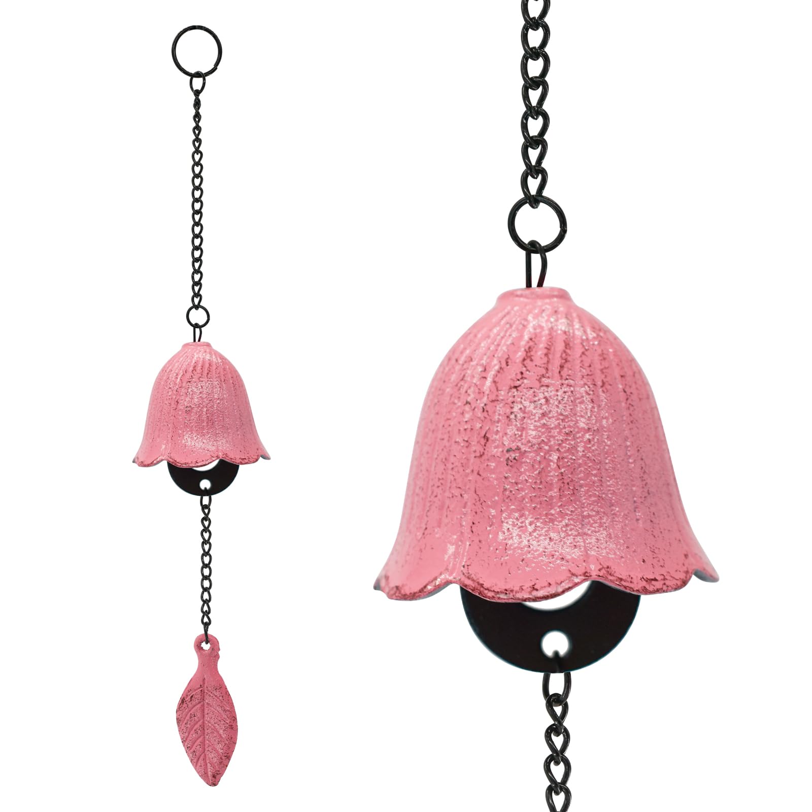 Japanese Cast Iron Wind Chime Nambu Furin Flower Shape Pink Ironware