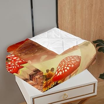 Highdi Reversible Bed Throws Quilted Bedspreads, Floral Mushroom Lightweight Patchwork Quilt Comforter Single Double, Cotton Throw Summer Quilt,Quilted Blanket for Seasons (Mushroom 2,100x150cm)