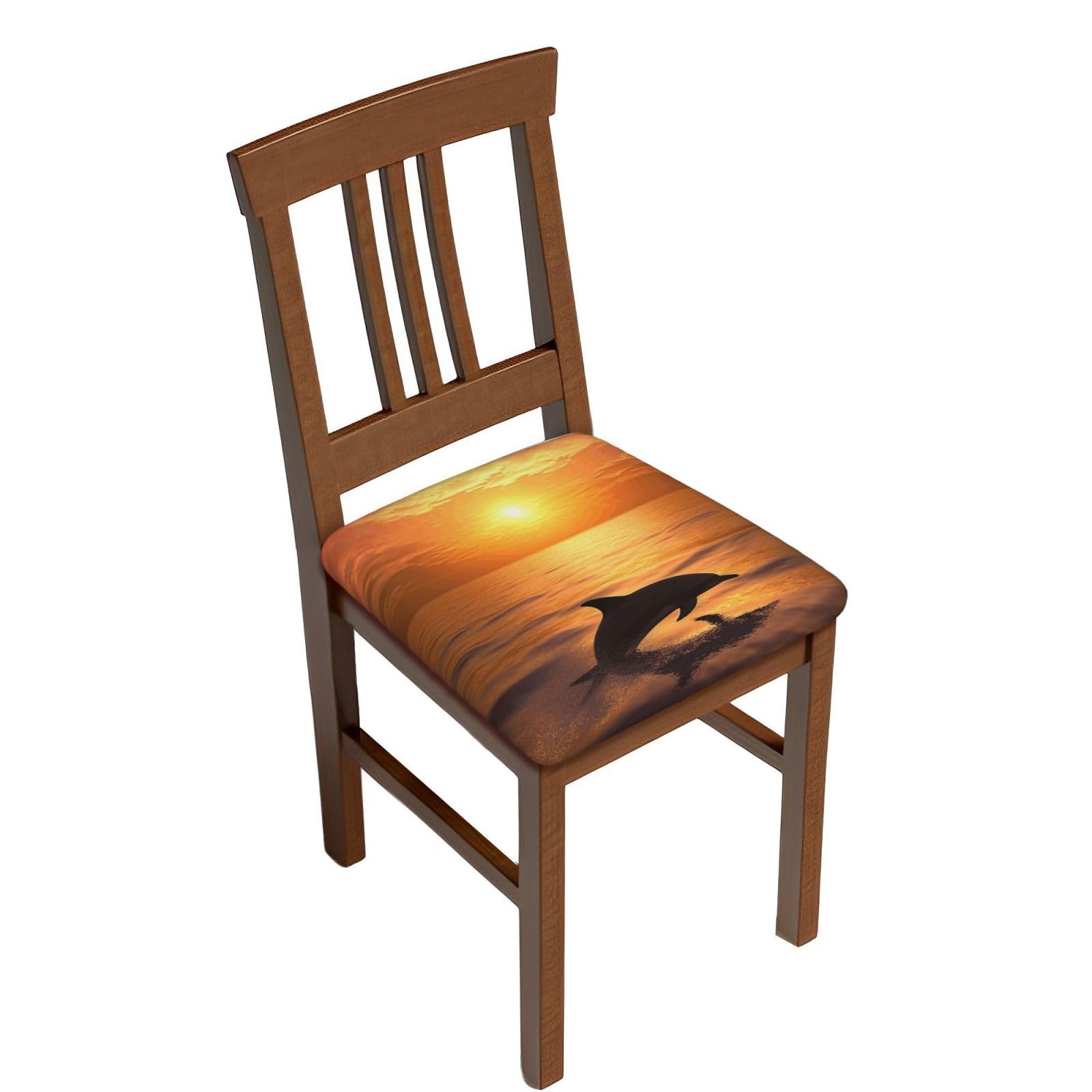 DWVTSLH Dolphin and Sunset Bar Stool Covers Square, Six Piece High Elastic Soft Seat Cushion Cover Protector Washable Barstool Slipcovers Nonslip Replacement Square Bar Chair Covers