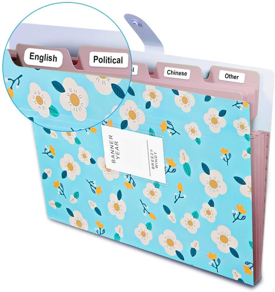 Image of Corslet Pack of 6 Floral Expanding File Folder File Holder for Documents with 5 Pockets Organizer Plastic A4 Size Organizer for Personal Use Multi-Project Organization for School Teacher and Office