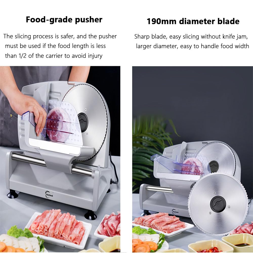 Affettatrice per Carne, Affettatrice Elettrica per Alimenti Da 200 W, Spessore Regolabile Da 1 a 15 Mm, Lama in Acciaio Inossidabile Da 7,5", Facile Da Pulire, PUò Affettare Carne,Pane