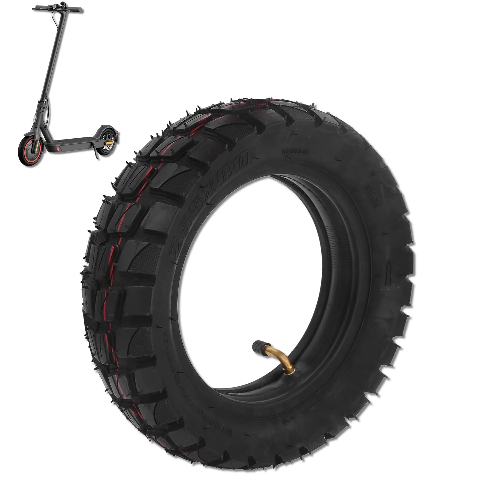 Rosvola 10in Electric Scooter Tire, All-Terrain, Tube Type, 255/80R10, 10x2.50 Inner Tube