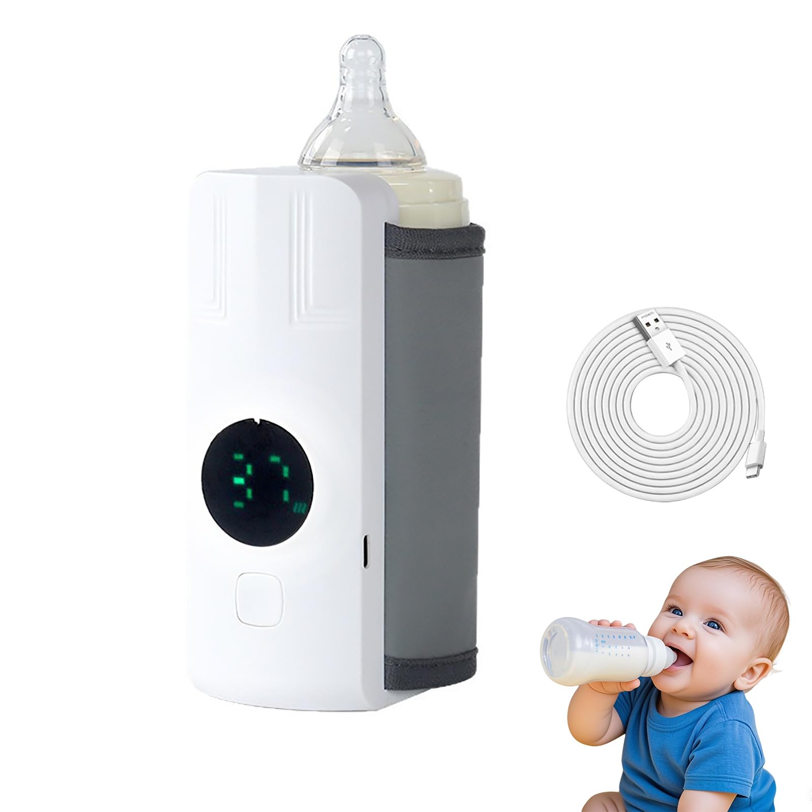 Scaldabiberon Baby – Scaldacollo portatile per biberon, batteria da 6000 mAh, 6 livelli di temperatura, display LCD, riscaldamento rapido senz'acqua per latte materno e pre-alimenti