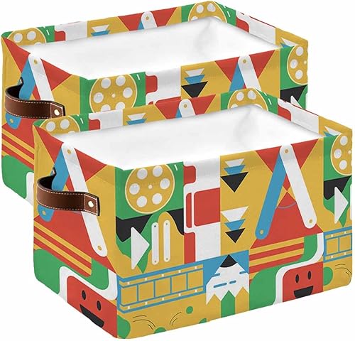 Colorful Geometric Storage Basket for Organizing Shelves, Collapsible Storage Bins Boxes with Handle, Modern Irregular Abstract Art Aesthetics