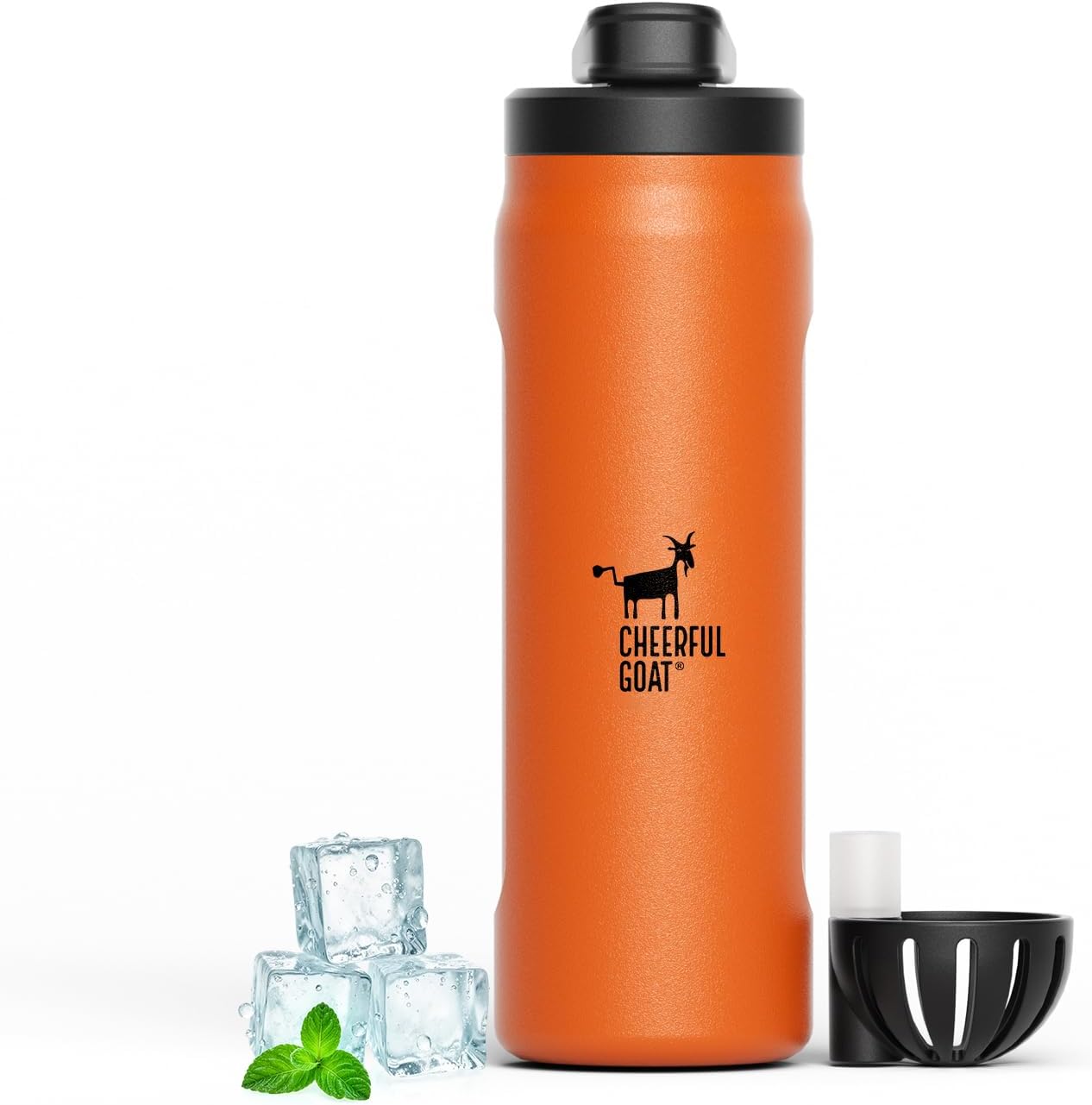 CHEERFUL GOAT Insulated Water Bottle with Straw, 25.5oz Ceramic Lined Stainless Steel Coffee Thermos, Leak-Proof Lid, Dishwasher Safe for Gym, Hiking, Camping,Sports Travel Bottle(Orange)