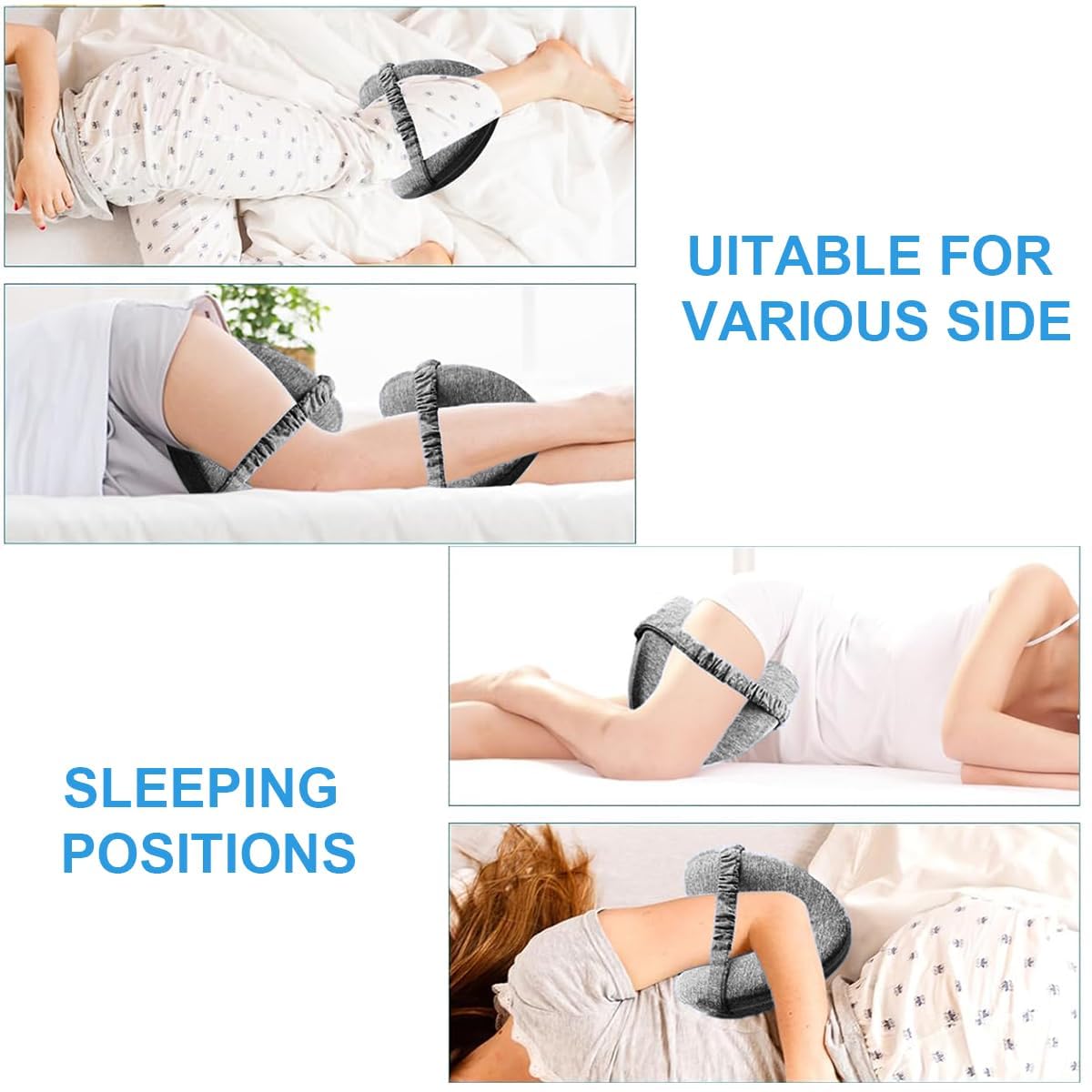 Ergonomisches Seitenschläferkissen, Kniekissen für Seitenschläfer, Memory Schaum mit Gürtel Orthopädisches Kissen für Bein, Kissen Schwangerschaft für Stützt Beine, Knie, Rücken - Grau