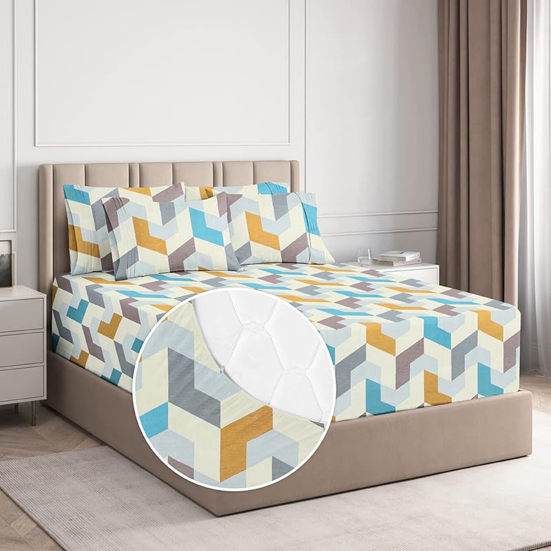 BSB HOME Fitted Bedsheet for King Size Bed Cotton Elastic Fitted with Deep Pocket 220 Tc Wrinklefree | Breathable Super Soft Sheet for King Size Mattress - Teal Grey & White, 78 x 72 +12 Inches (B0D2RPVRYG) Amazon Price History, Amazon Price Tracker