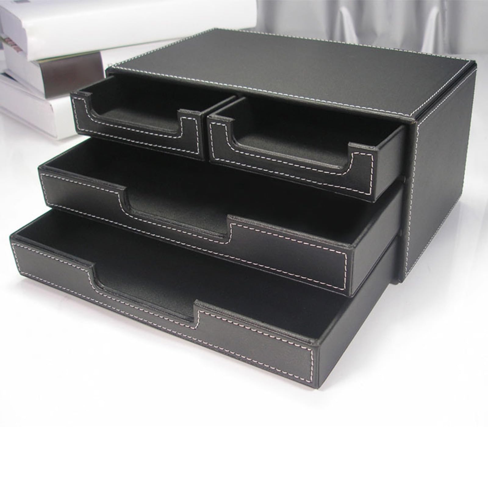 Organizadores de escritorio multifuncionales con 4 cajones, de piel sintética, organizador de oficina, caja de almacenamiento para el hogar