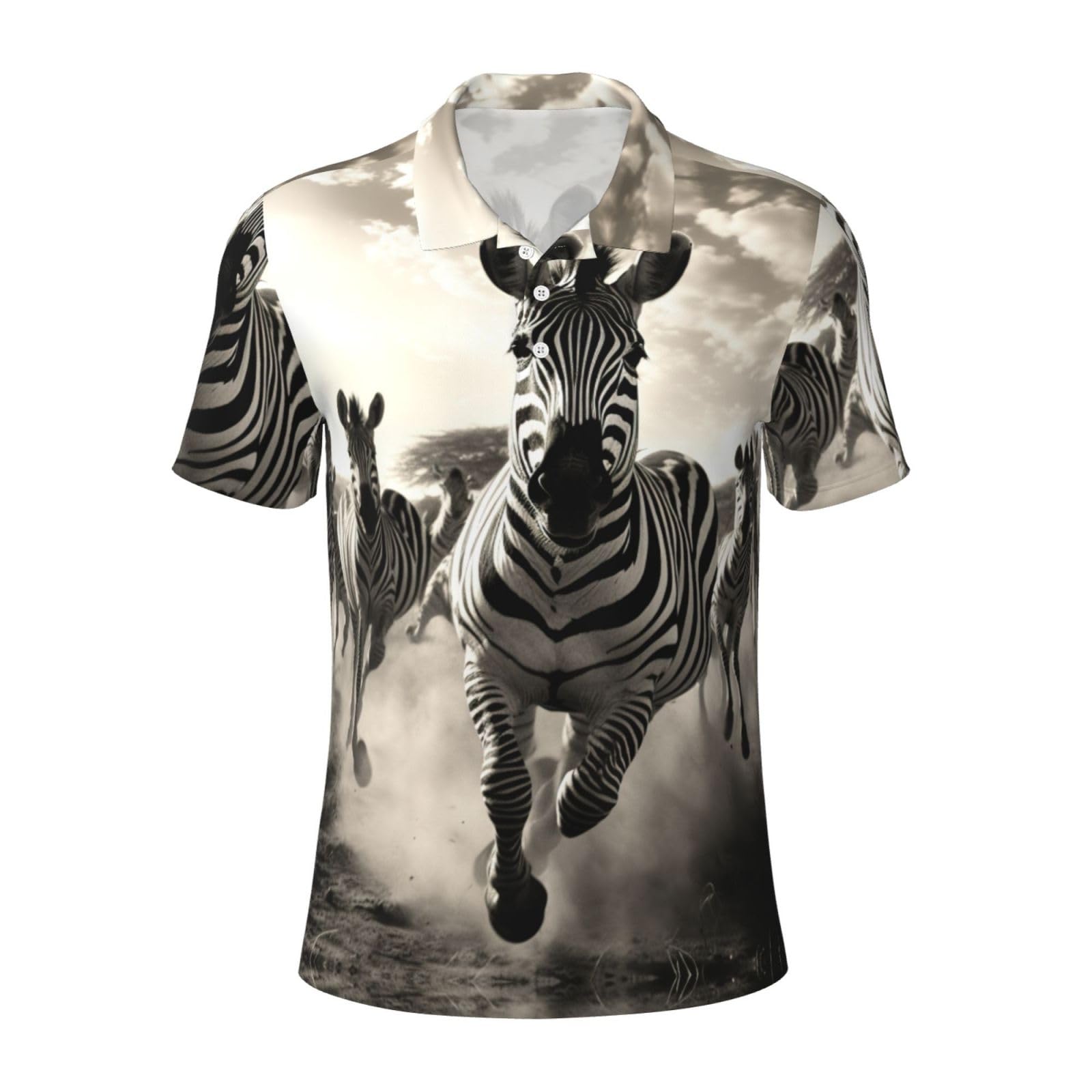 Duwaa Men's Black Zebra2 Print Polo Shirts, Short Sleeve Golf Shirt, Moisture Wicking Athletic Casual T-Shirt, Xl
