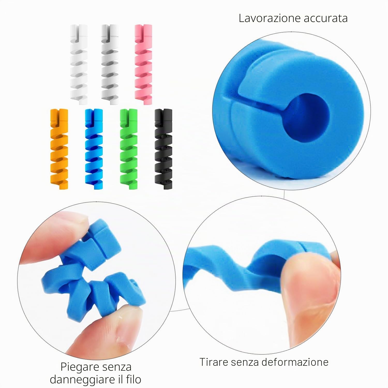 21 Protezioni per Cavi di Ricarica a Forma di U, Riutilizzabili per Cavi Dati (Multicolore)