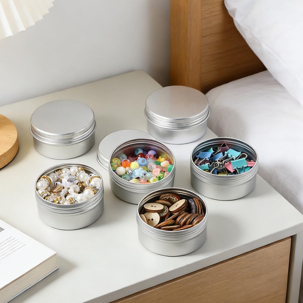 6 Pz 150ml Vasetti Alluminio, Barattoli di allumini,per Casa,viaggi | Alluminio, 8x3,5 cm, argento, tappo a vite ermetico, design senza cuciture,per conservare tè,gioielli e altri piccoli oggetti