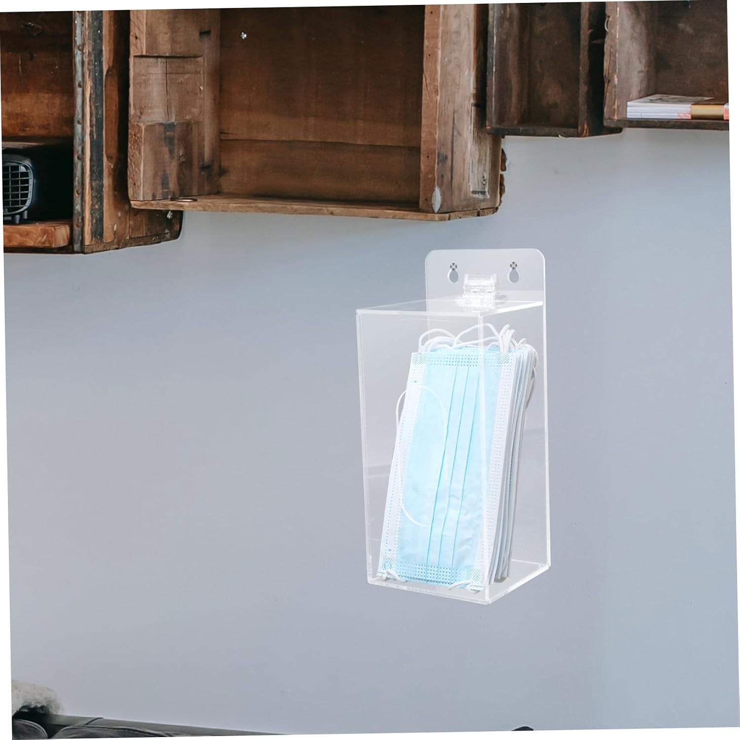 GLEAVI 1grid Acrylic Wall Mount Mask and Gloves Dispenser Transparent Storage Box for Masks Gloves and More for Home Office Labs and Beauty Salons