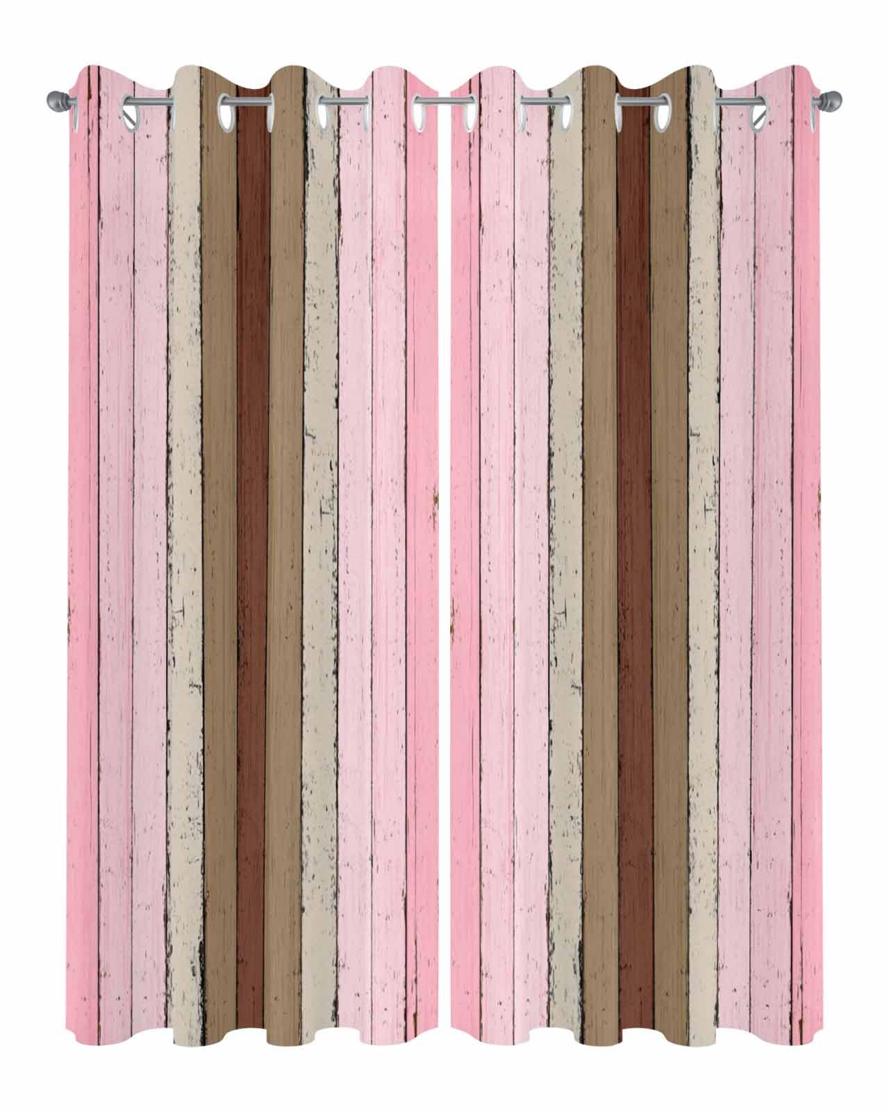 Outdoor Curtains for Patio Waterproof, Pink Brown Wood Grain Outside Curtain 2 Panels, Rustic Wooden Plank Window Treatment Drapes Privacy Indoor/Outdoor Curtain for Porch Gazebo Pergola Cabana 54x84