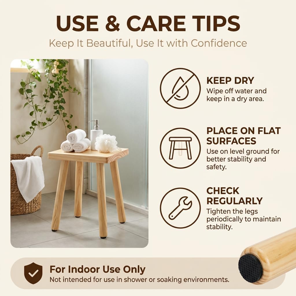 Goaste 9.5 Inch Wooden Step Stool, Solid Square Sitting Stools for Adults Kids, Multi-Purpose Short Chair Perfect Matched Sensory Table, 4-Legged Small Foot Rest Stool for Playroom, Kitchen, Bedroom