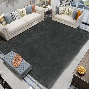 Latepis Large Rugs for Bedroom Dark Grey 6.7x10 Faux Sheepskin Fur Rug for Living Room Fuzzy Shaggy Furry Rug Luxury Home Decor Rectangle
