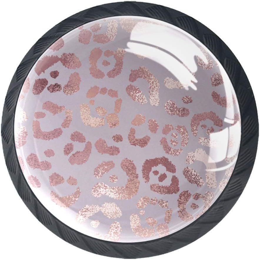 4PC Leopard Skin Rose Gold Drawer Knob Pull Handle Crystal Glass Circle Shape Cabinet Drawer Pulls Cupboard Knobs with Screws for Home Office Cabinet