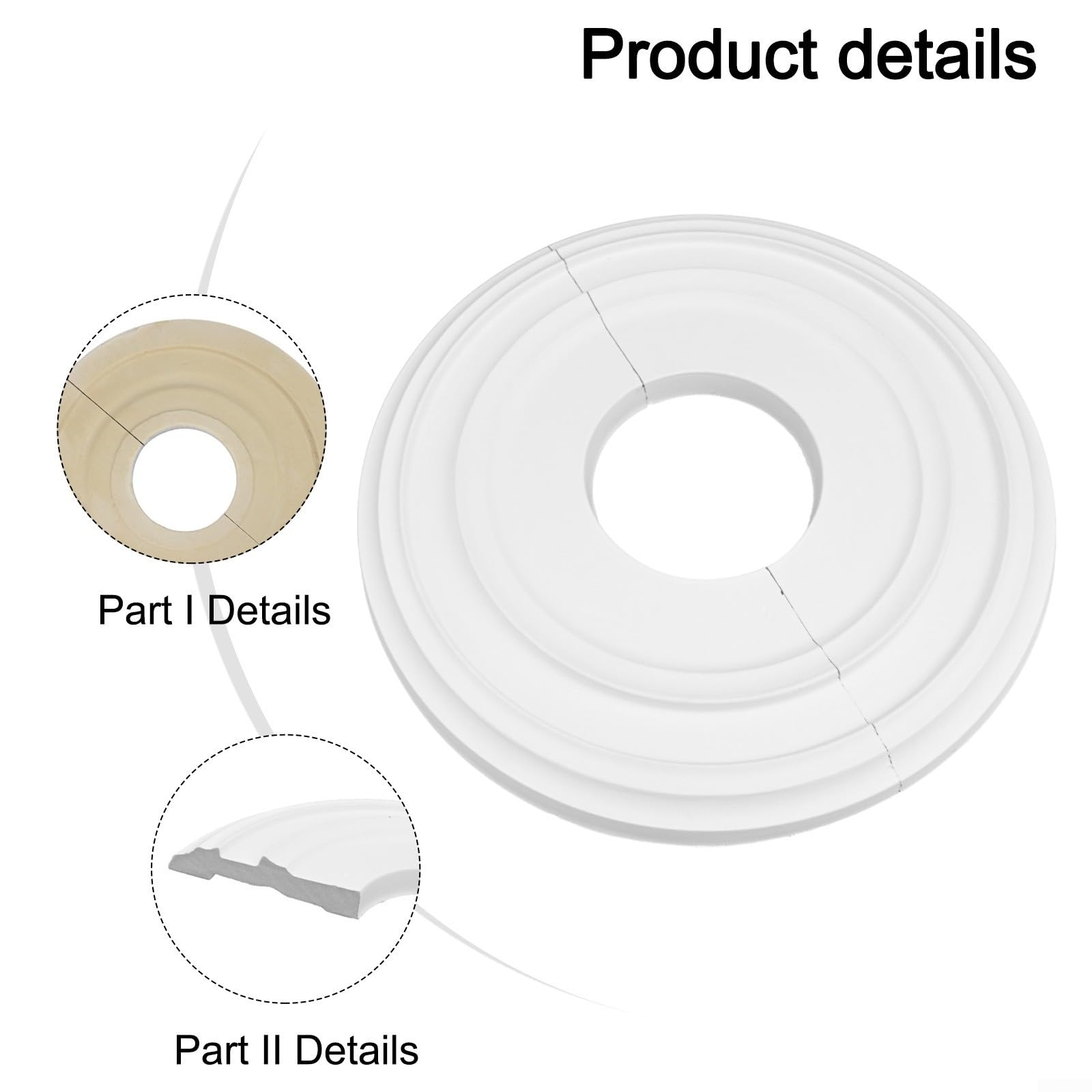 Medaglione rotondo da soffitto da 30,5 cm per ventilatore a soffitto e lampadari, piastra di copertura decorativa in PU modellata divisa, copertura bianca impermeabile per rosone da soffitto