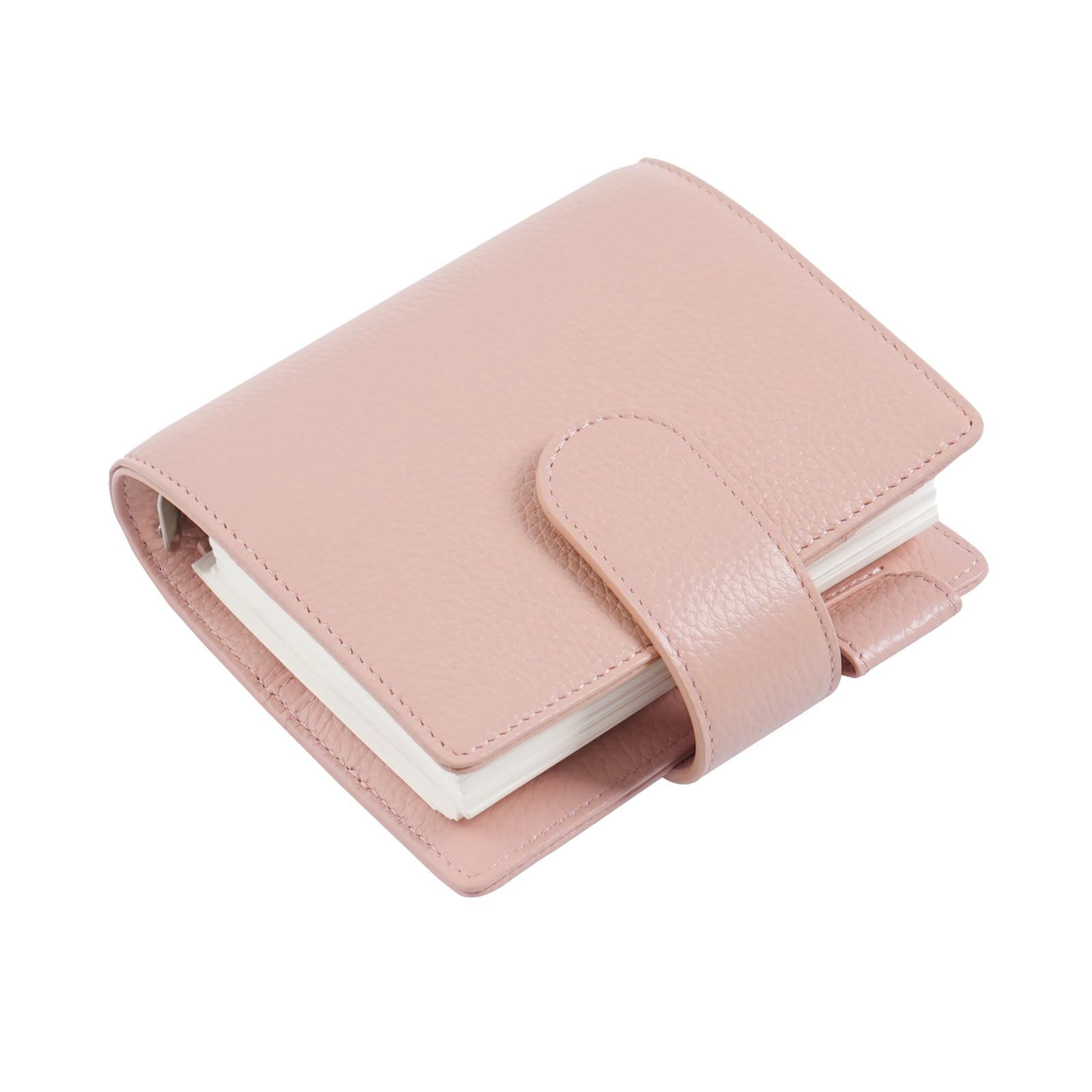 Moterm Elite Pocket Rings Planner - Genuine Leather Folder A7 Organiser without Large Back Compartment (Pebble Dust Rose, 25 mm Ring)