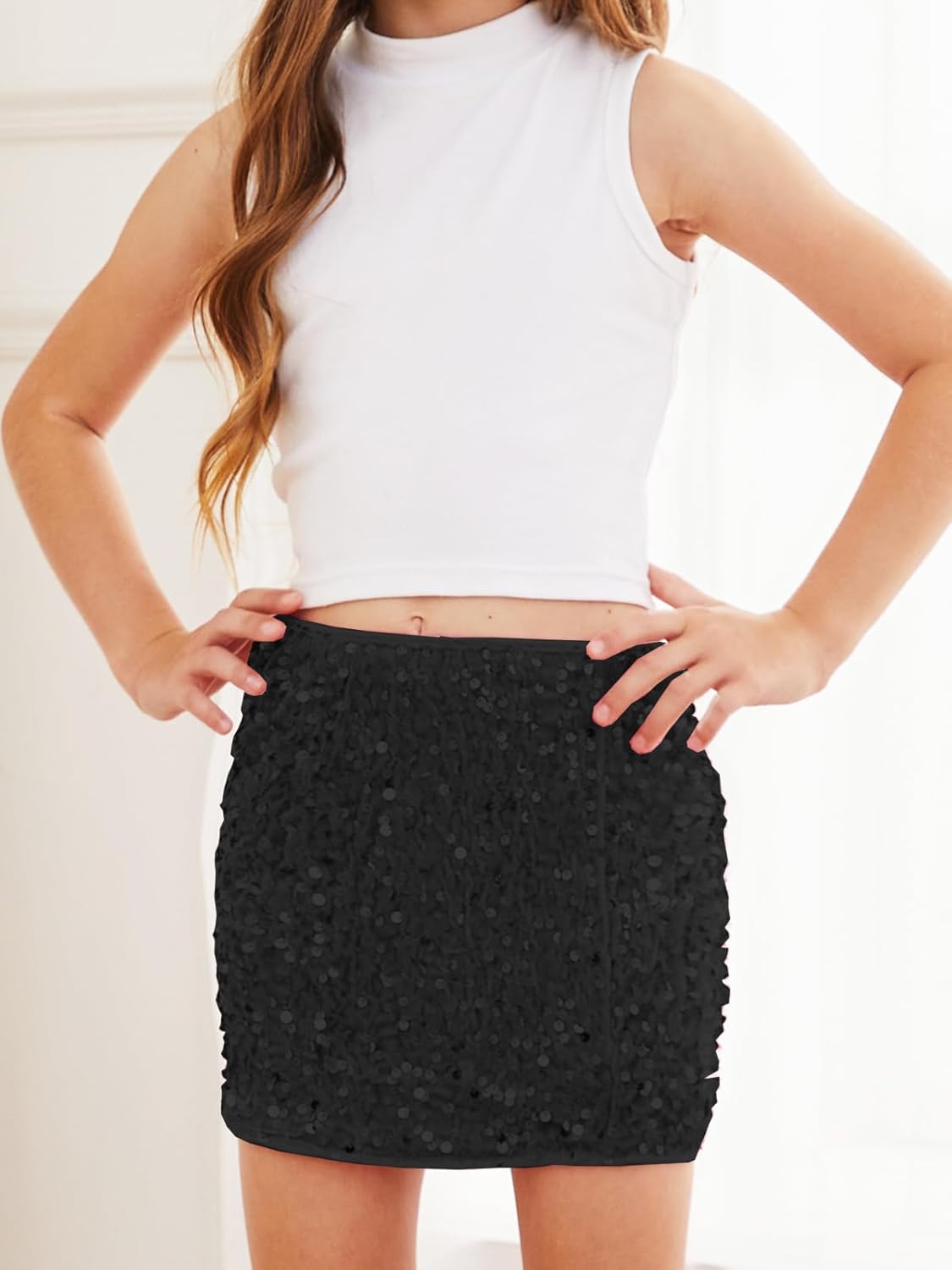 Girls Sequin Skirt Kids Fashion High Waisted Sparkle Glitter Party Short Dress Mini Skirts 5-14 Years - Image 4