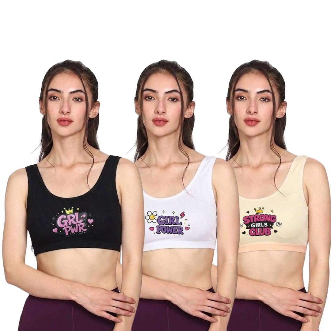 WPRIYAND Women’s Cotton Sleeping Bra Pack of 3 | Non-Padded Non-Wired Slip-On Sports Bra | Full High Coverage Soft Broad Strap Comfort Bra for Home, Sleep Multicolor-picture-40
