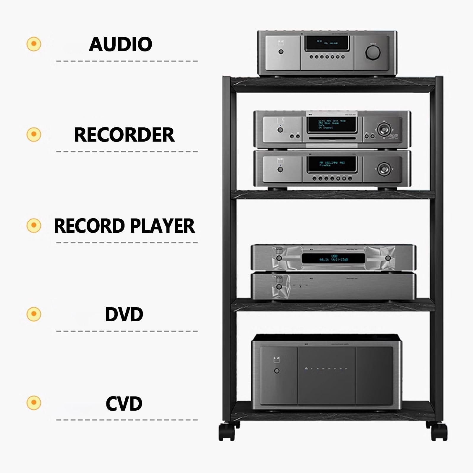 Moderno supporto per dischi in vinile, console multimediale multistrato per l'intrattenimento domestico, camera da letto e soggiorno, elegante armadietto per componenti stereo e supporto per