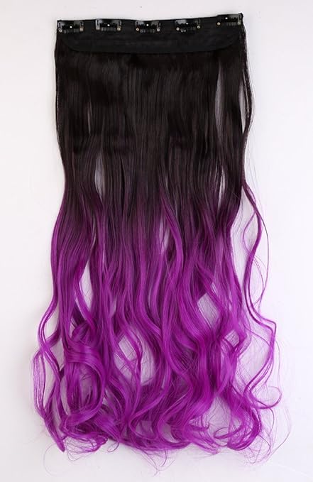 One Piece Dark Brown To Purple Clip In Ombre Hair Extensions Half Full Head 23 Curly Dip Dye Amazon Co Uk Beauty