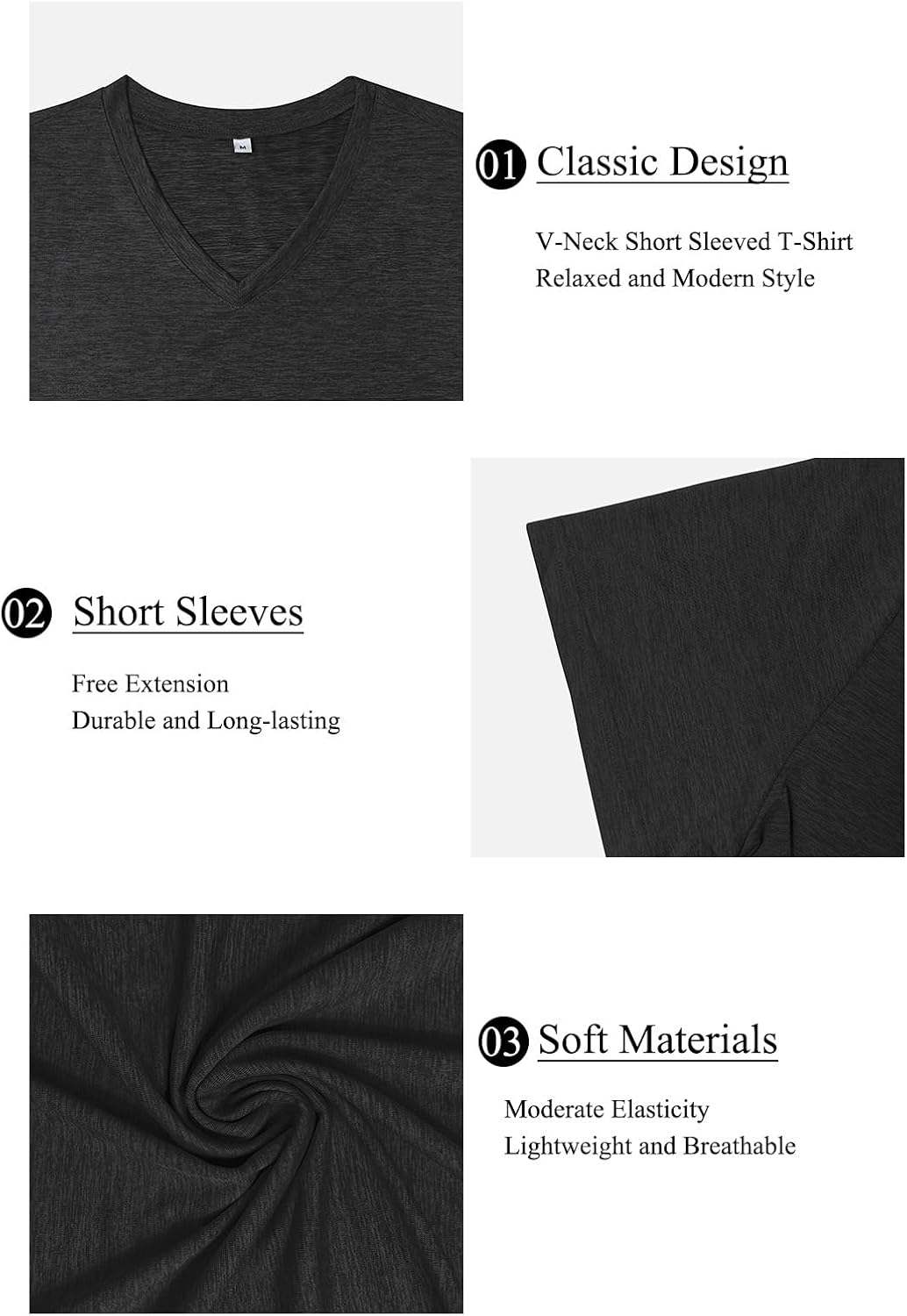 KESIHAN Men's T Shirts V Neck 2 Pack Tees Breathable Everyday Essential Casual Tops - Image 7