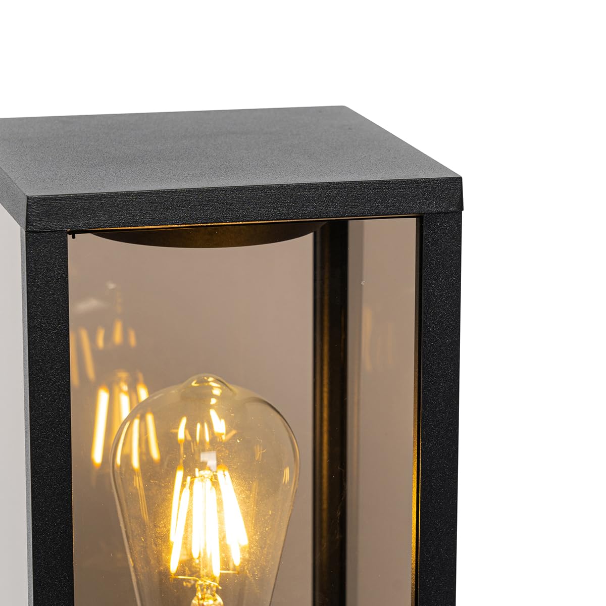 Qazqa Modern außen Pollerleuchte, Wegeleuchte, Pollerlampe für den Garten - Charlois - Schwarz mit Rauchglas, max. 40W, Geeignet für LED, 40cm, IP44, Rechteckig